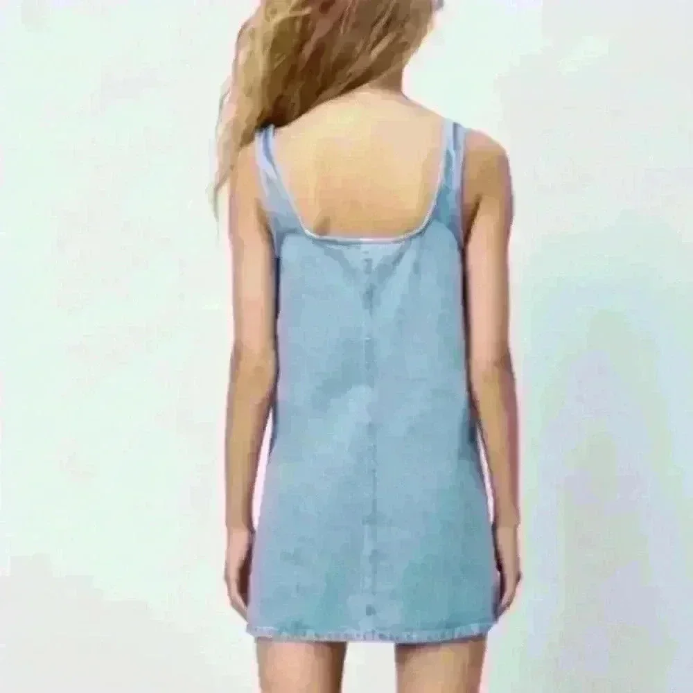 ZARA Square Neck Denim Tank  Mini Dress size XS NWOT - Picture 2 of 10